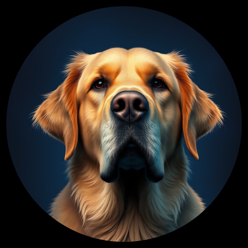Cosmic medallion portrait of GRLS_grlsQ3H96F99, a Golden Retriever