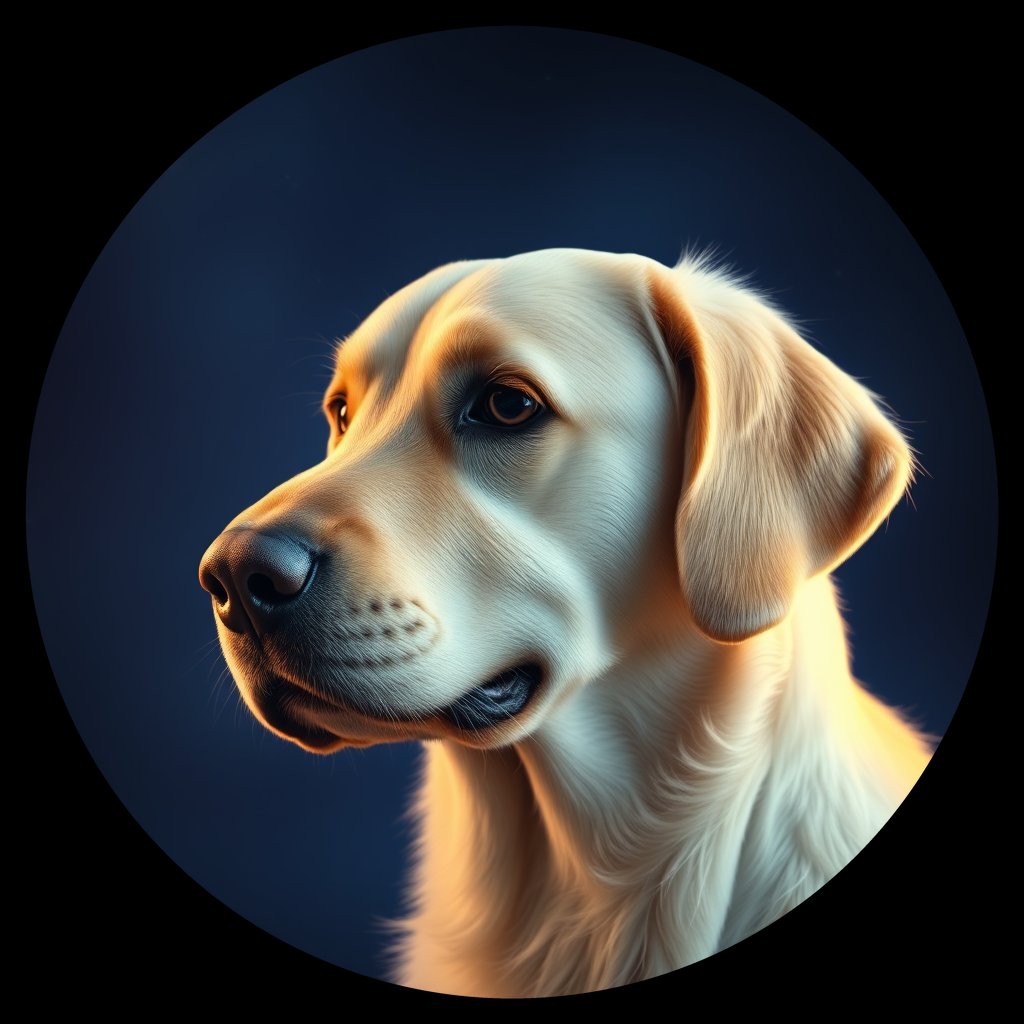 Cosmic medallion portrait of GRLS_grlsQ8S41JJ, a Golden Retriever