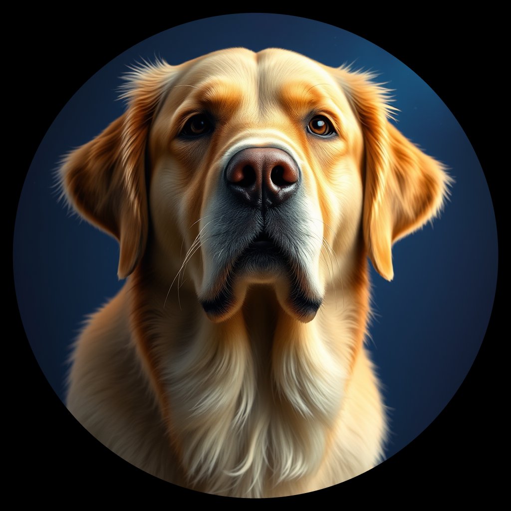 Cosmic medallion portrait of GRLS_grlsQ8SLO5YY, a Golden Retriever