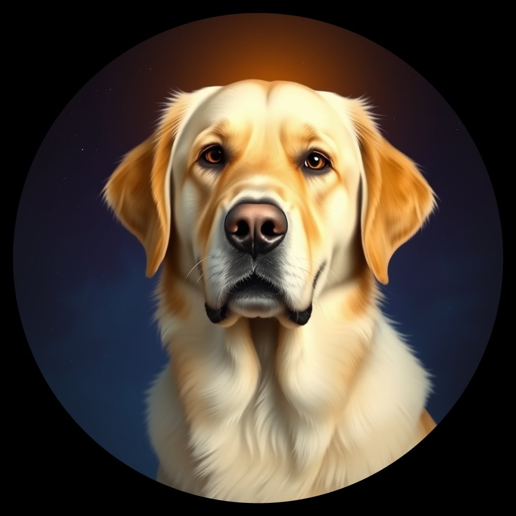 Cosmic medallion portrait of GRLS_grlsQ92M8HH, a Golden Retriever