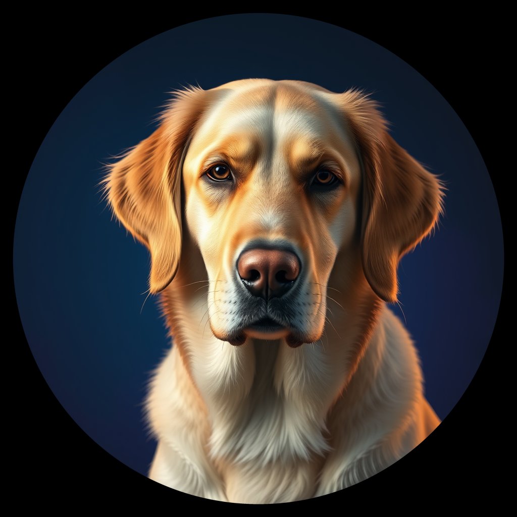 Cosmic medallion portrait of GRLS_grlsQB7DQ0OO, a Golden Retriever