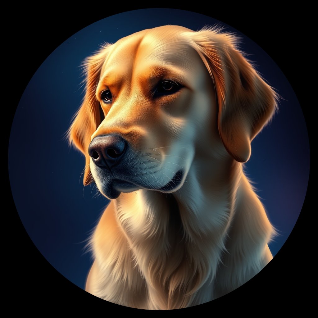 Cosmic medallion portrait of GRLS_grlsQB8LEM77, a Golden Retriever