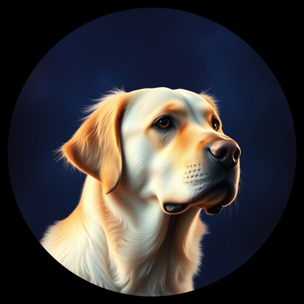 Cosmic medallion portrait of GRLS_grlsQBJLDZUU, a Golden Retriever