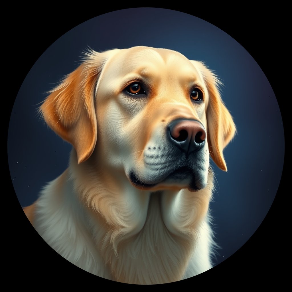 Cosmic medallion portrait of GRLS_grlsQBJO7CKK, a Golden Retriever