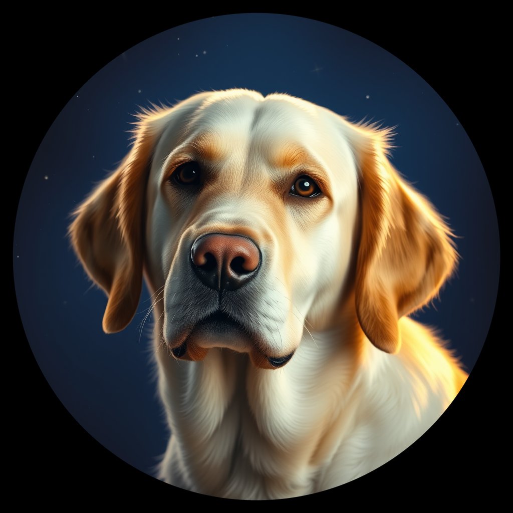 Cosmic medallion portrait of GRLS_grlsQCGOBDLL, a Golden Retriever