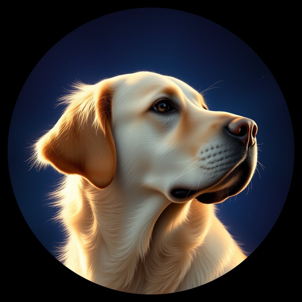 Cosmic medallion portrait of GRLS_grlsQCNW6EZZ, a Golden Retriever
