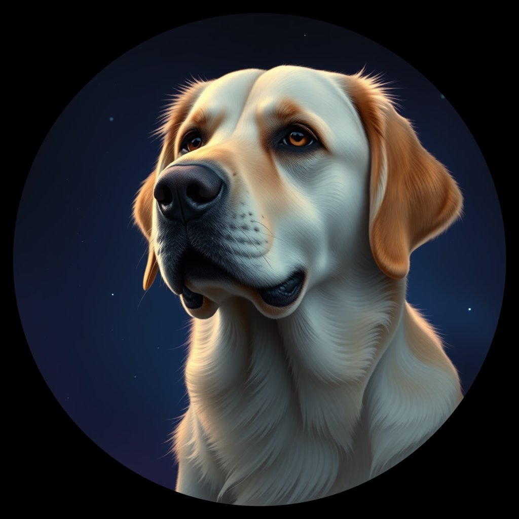 Cosmic medallion portrait of GRLS_grlsQDPXP9, a Golden Retriever