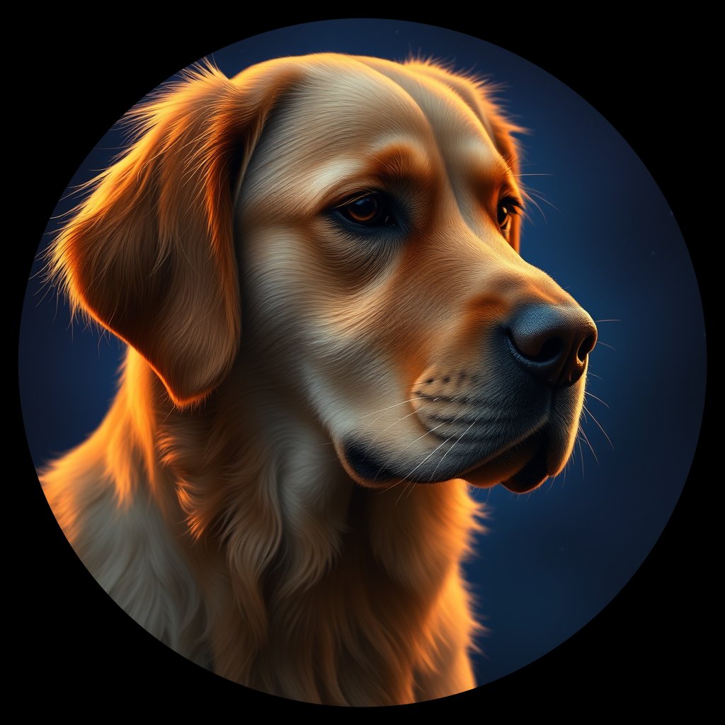 Cosmic medallion portrait of GRLS_grlsQE71H133, a Golden Retriever