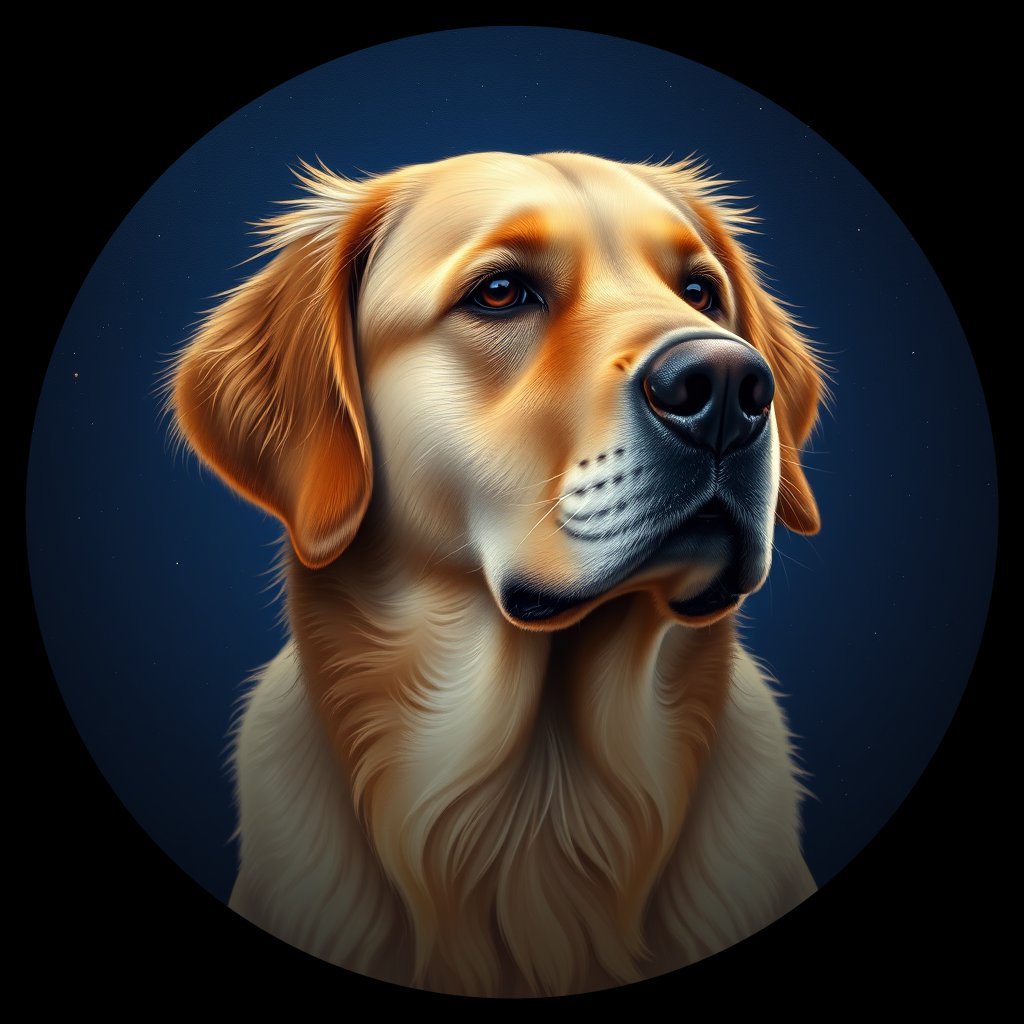 Cosmic medallion portrait of GRLS_grlsQF5ITU77, a Golden Retriever