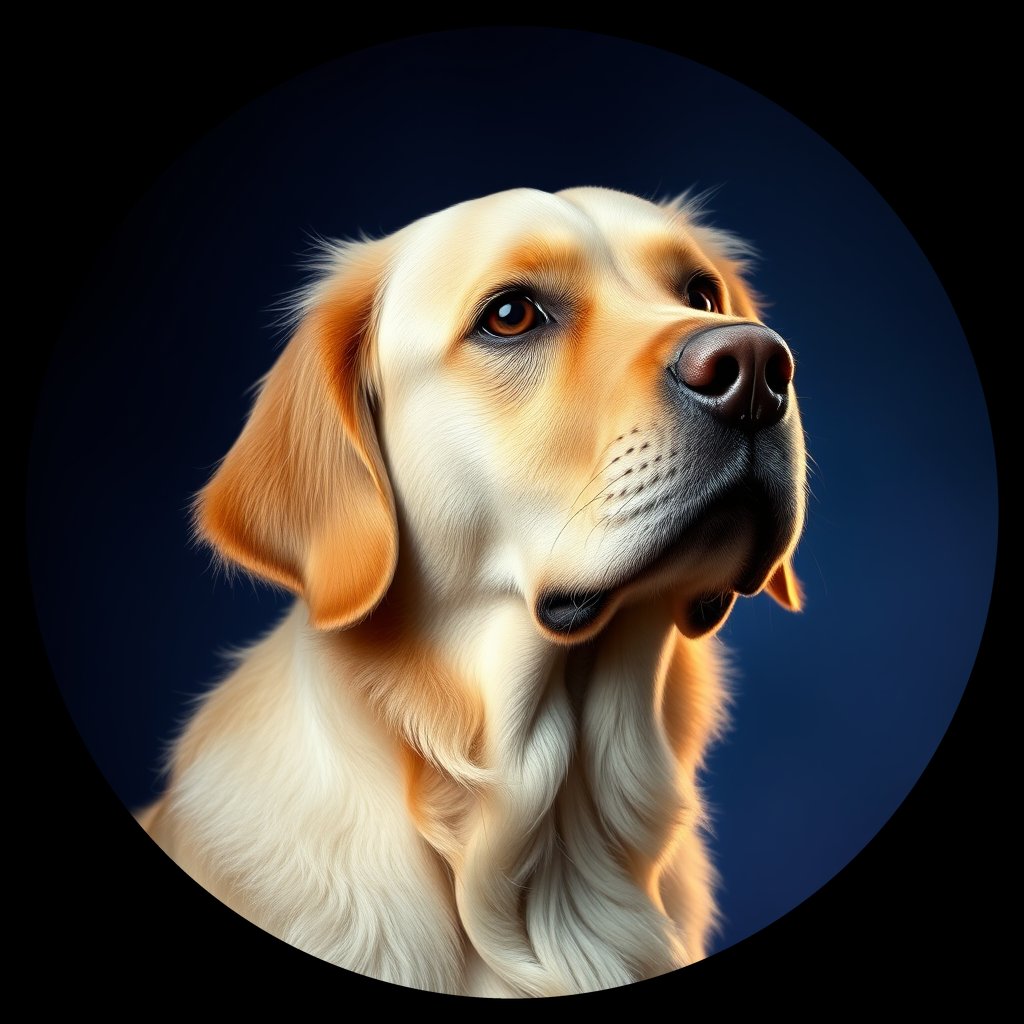 Cosmic medallion portrait of GRLS_grlsQF6BJEQQ, a Golden Retriever