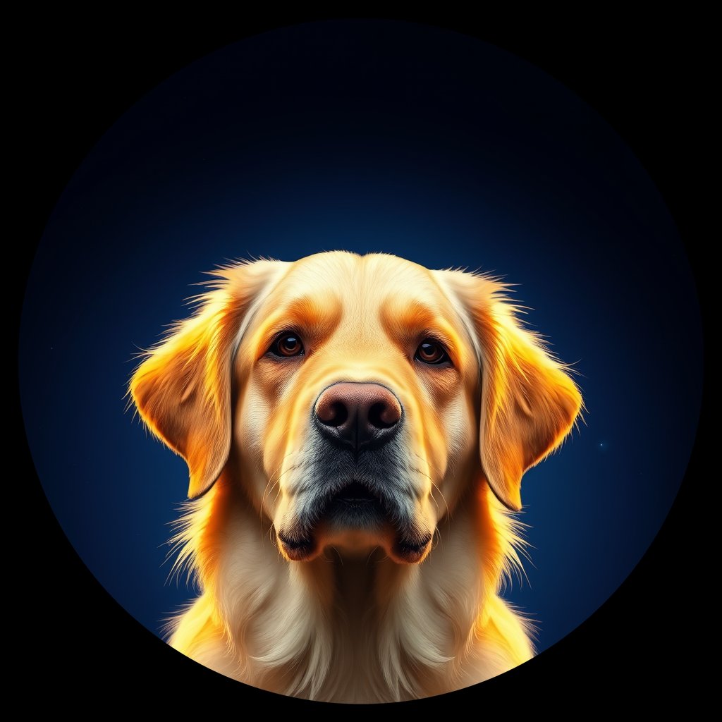 Cosmic medallion portrait of GRLS_grlsQFKW3CTT, a Golden Retriever