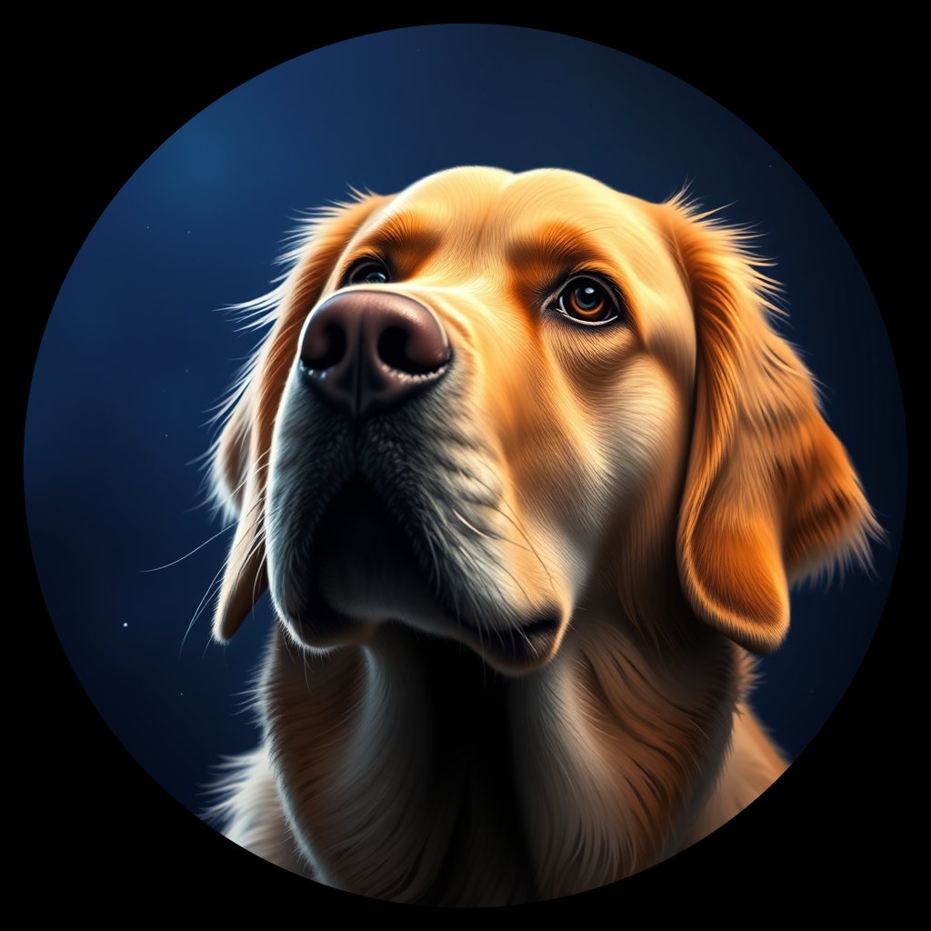 Cosmic medallion portrait of GRLS_grlsQG8YIVYY, a Golden Retriever