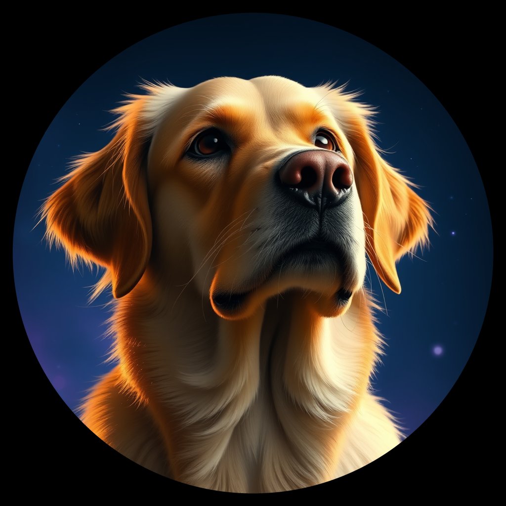 Cosmic medallion portrait of GRLS_grlsQGFTFYJJ, a Golden Retriever