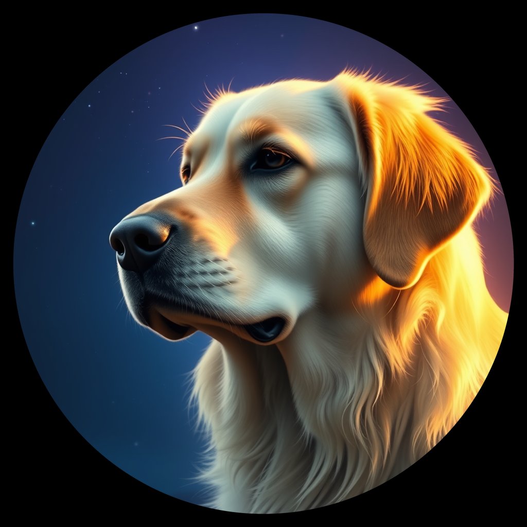 Cosmic medallion portrait of GRLS_grlsQGX4QLVV, a Golden Retriever