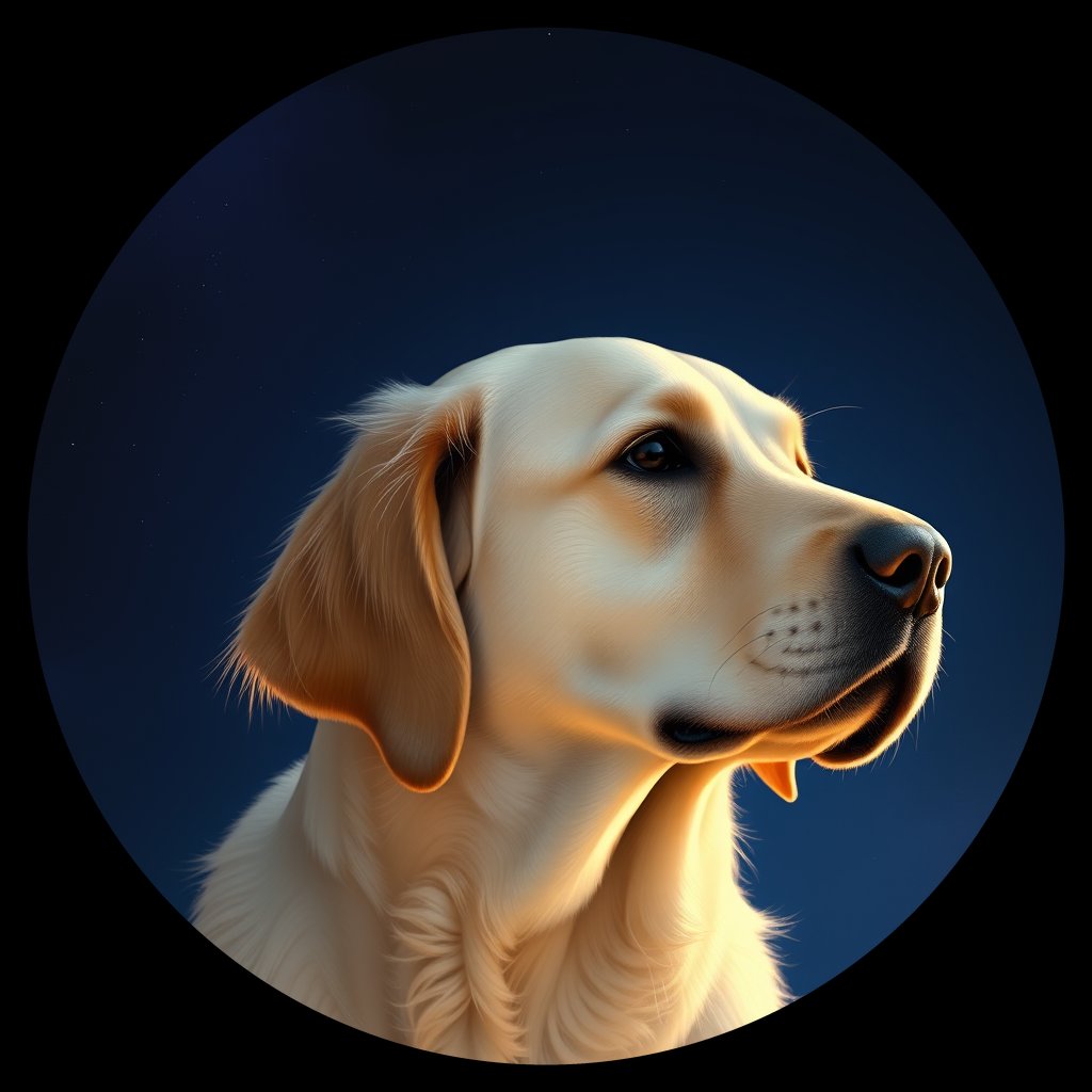 Cosmic medallion portrait of GRLS_grlsQHPLBW22, a Golden Retriever