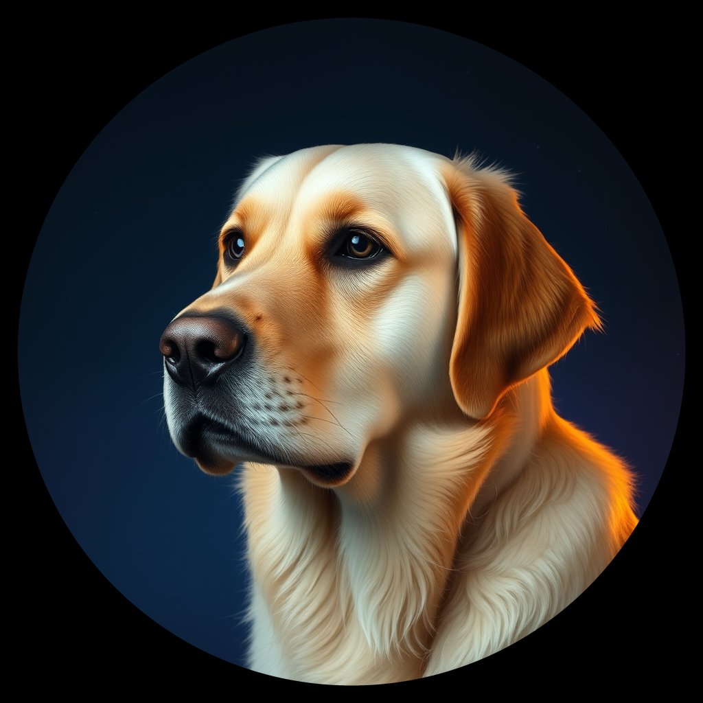 Cosmic medallion portrait of GRLS_grlsQI3H2H77, a Golden Retriever