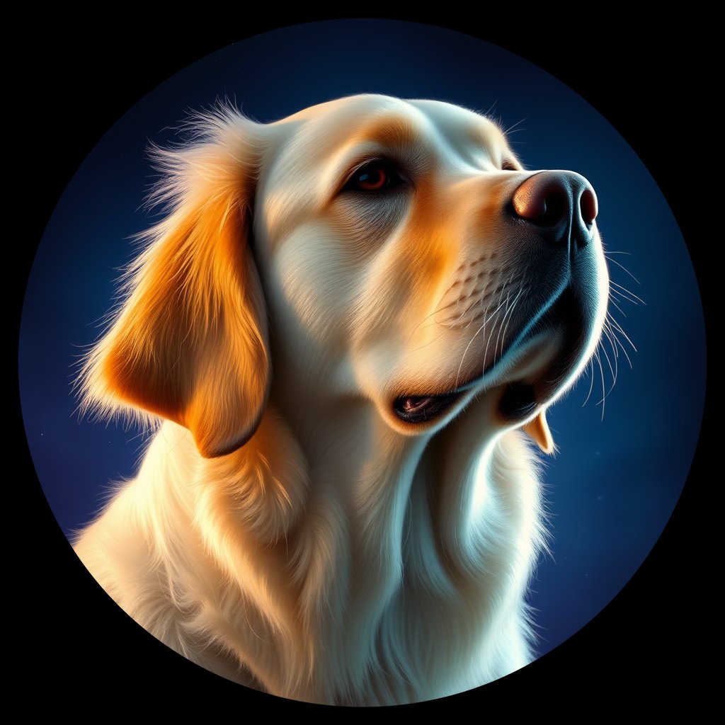 Cosmic medallion portrait of GRLS_grlsQIDG6VLL, a Golden Retriever