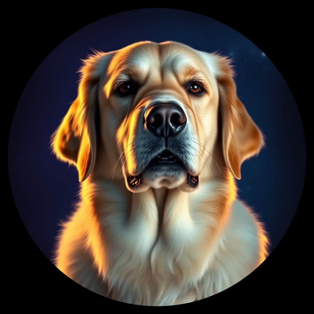 Cosmic medallion portrait of GRLS_grlsQJ5OE0HH, a Golden Retriever
