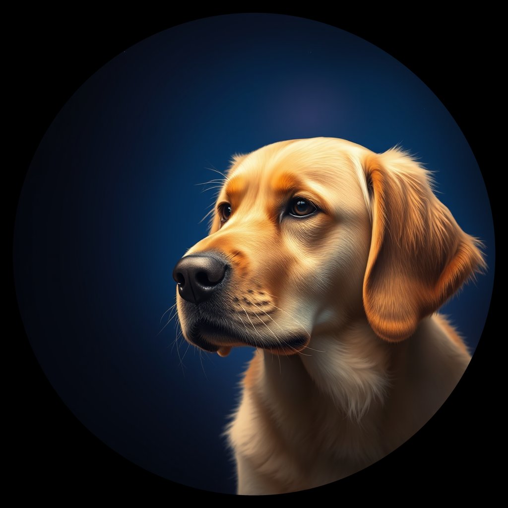 Cosmic medallion portrait of GRLS_grlsQJYKPRLL, a Golden Retriever