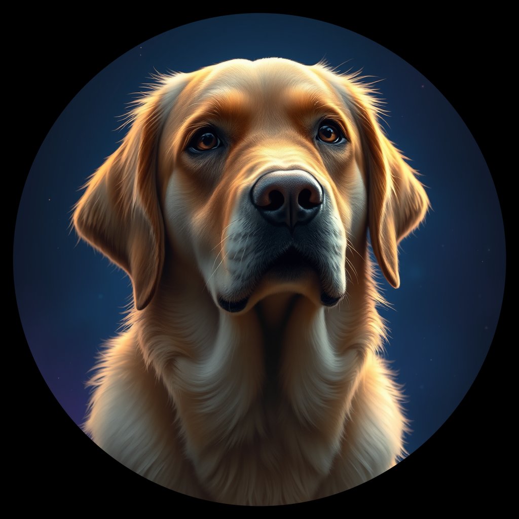 Cosmic medallion portrait of GRLS_grlsQKFD6FFF, a Golden Retriever