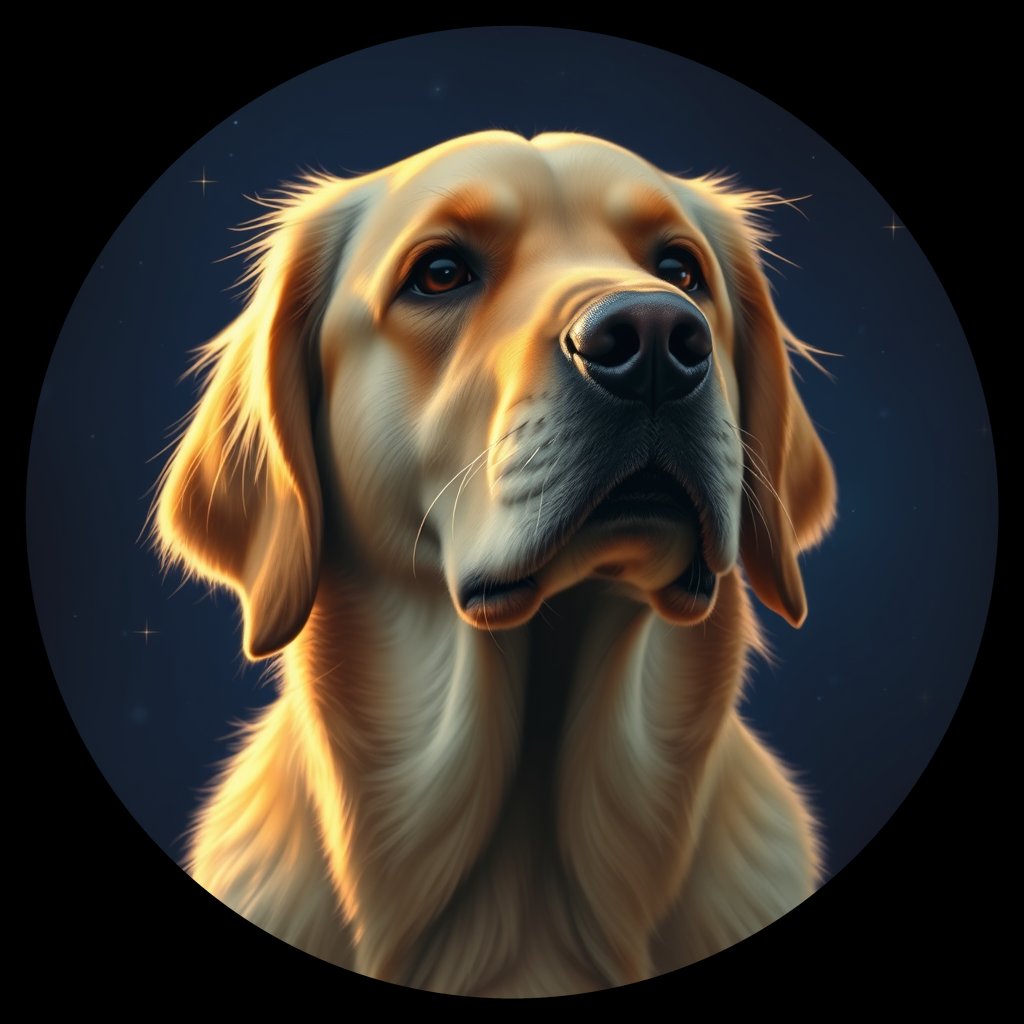 Cosmic medallion portrait of GRLS_grlsQKO57ROO, a Golden Retriever
