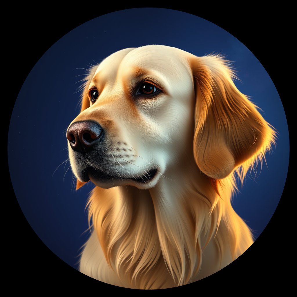 Cosmic medallion portrait of GRLS_grlsQKOQHW88, a Golden Retriever