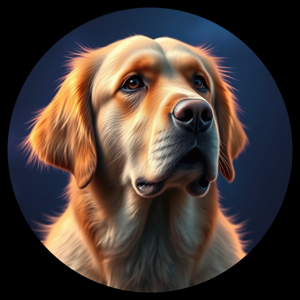 Cosmic medallion portrait of GRLS_grlsQLN6CWTT, a Golden Retriever