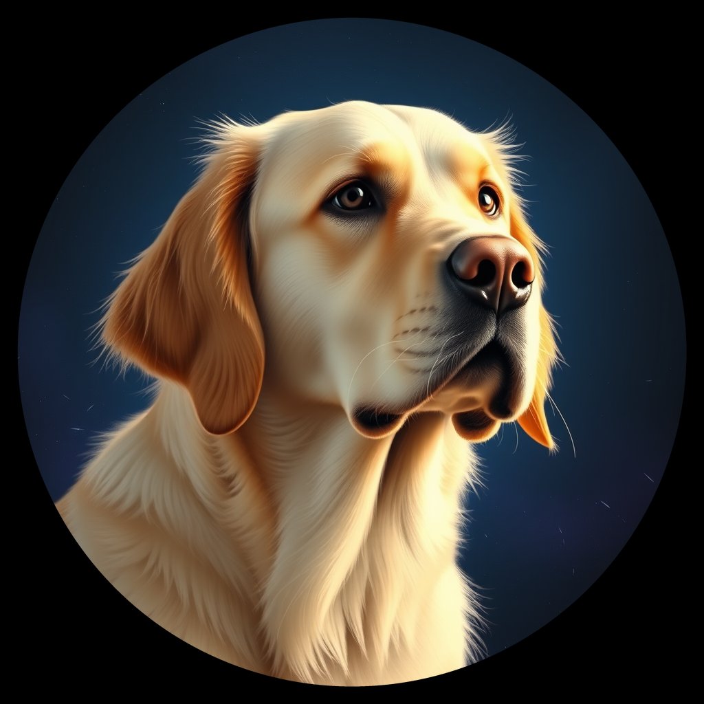 Cosmic medallion portrait of GRLS_grlsQLSYQ8DD, a Golden Retriever