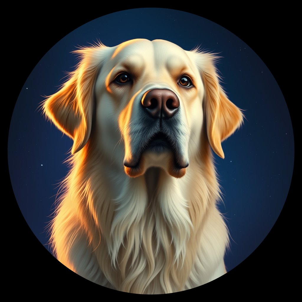 Cosmic medallion portrait of GRLS_grlsQLVJS777, a Golden Retriever