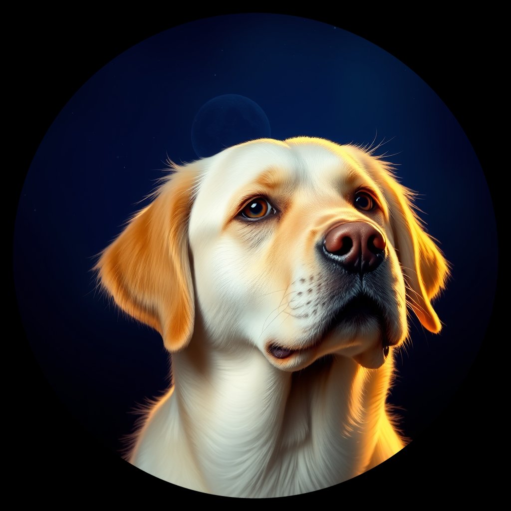 Cosmic medallion portrait of GRLS_grlsQMJPVG77, a Golden Retriever