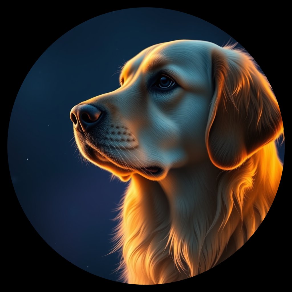 Cosmic medallion portrait of GRLS_grlsQPD5GNUU, a Golden Retriever