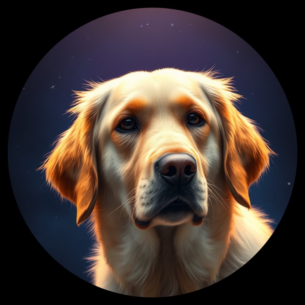 Cosmic medallion portrait of GRLS_grlsQQ8ZEH66, a Golden Retriever
