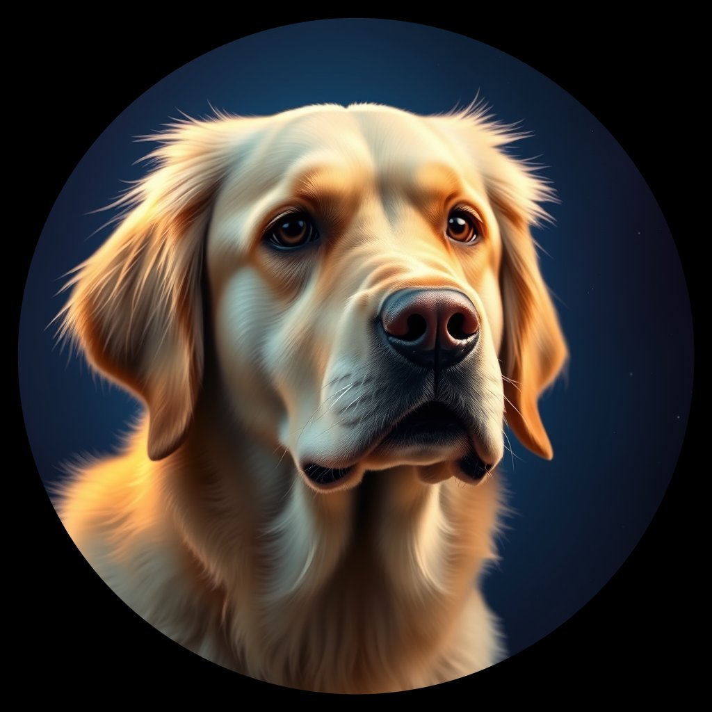 Cosmic medallion portrait of GRLS_grlsQQAVGW11, a Golden Retriever