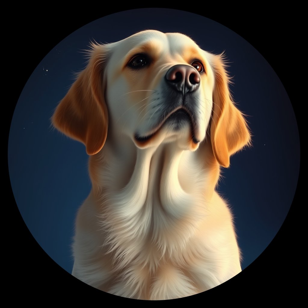 Cosmic medallion portrait of GRLS_grlsQQNDWNXX, a Golden Retriever
