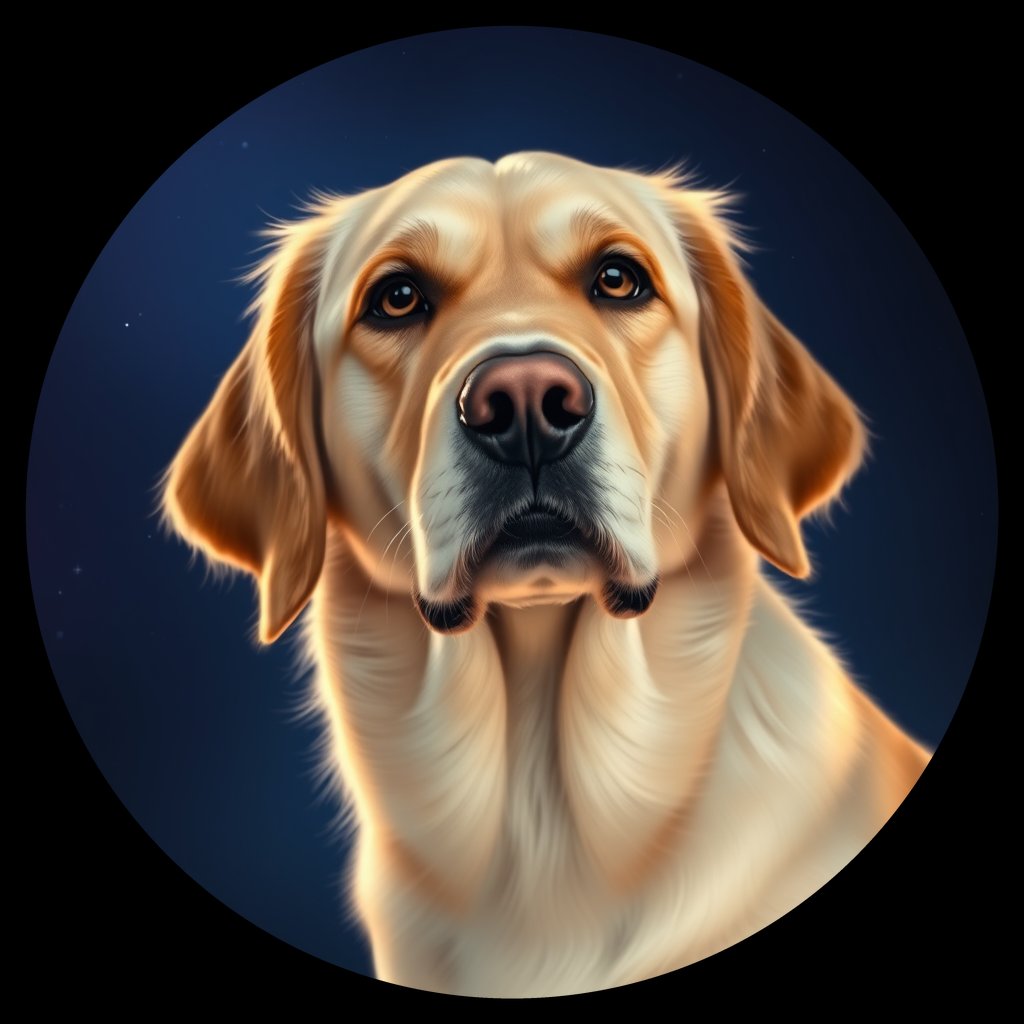 Cosmic medallion portrait of GRLS_grlsQRKU7TOO, a Golden Retriever
