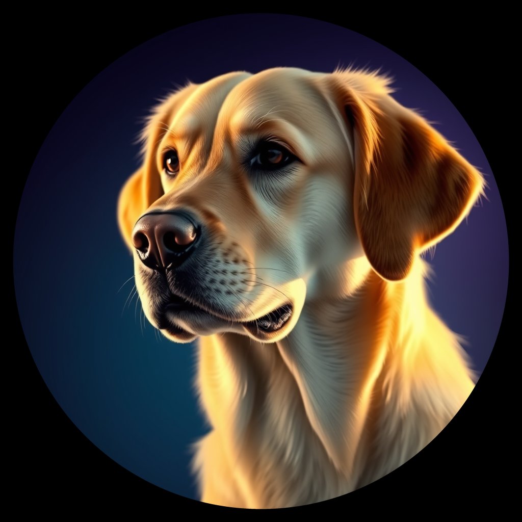 Cosmic medallion portrait of GRLS_grlsQS90QGZZ, a Golden Retriever