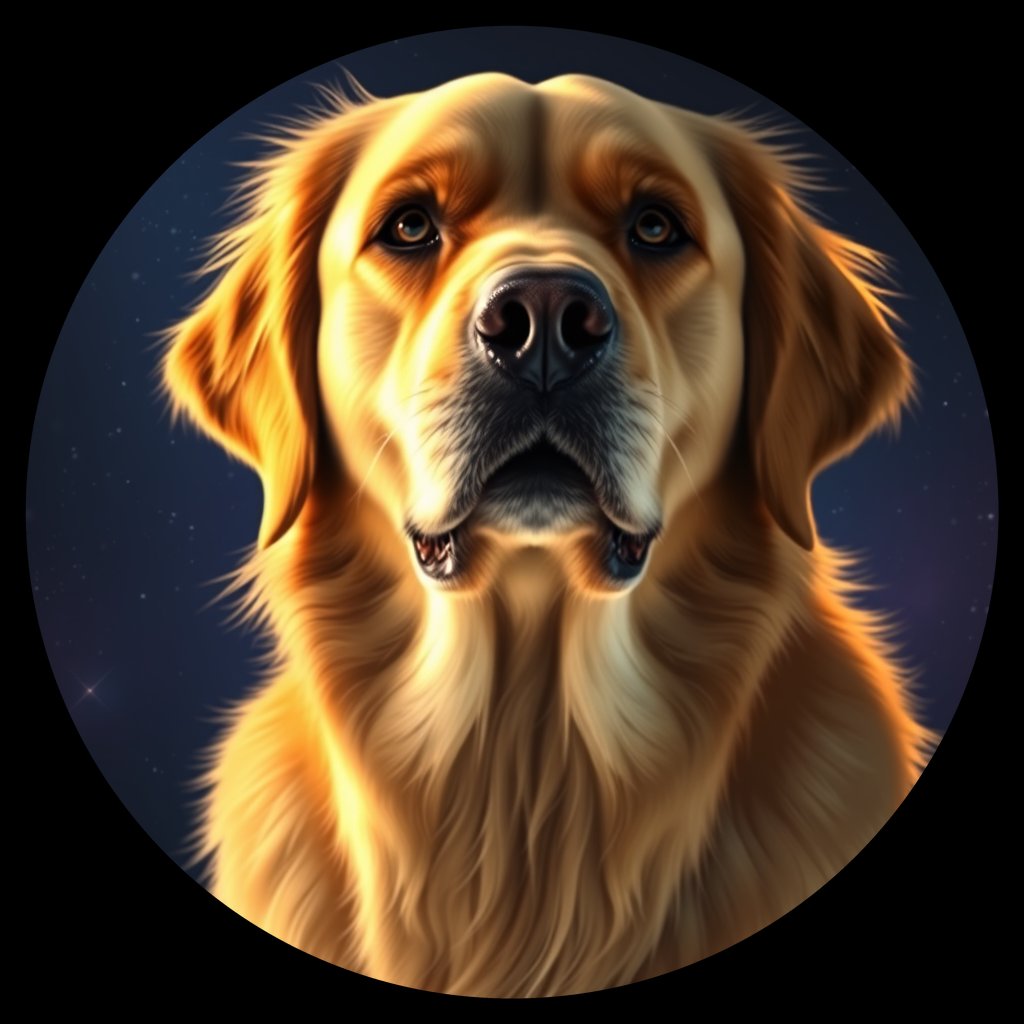 Cosmic medallion portrait of GRLS_grlsQSPZWWW, a Golden Retriever
