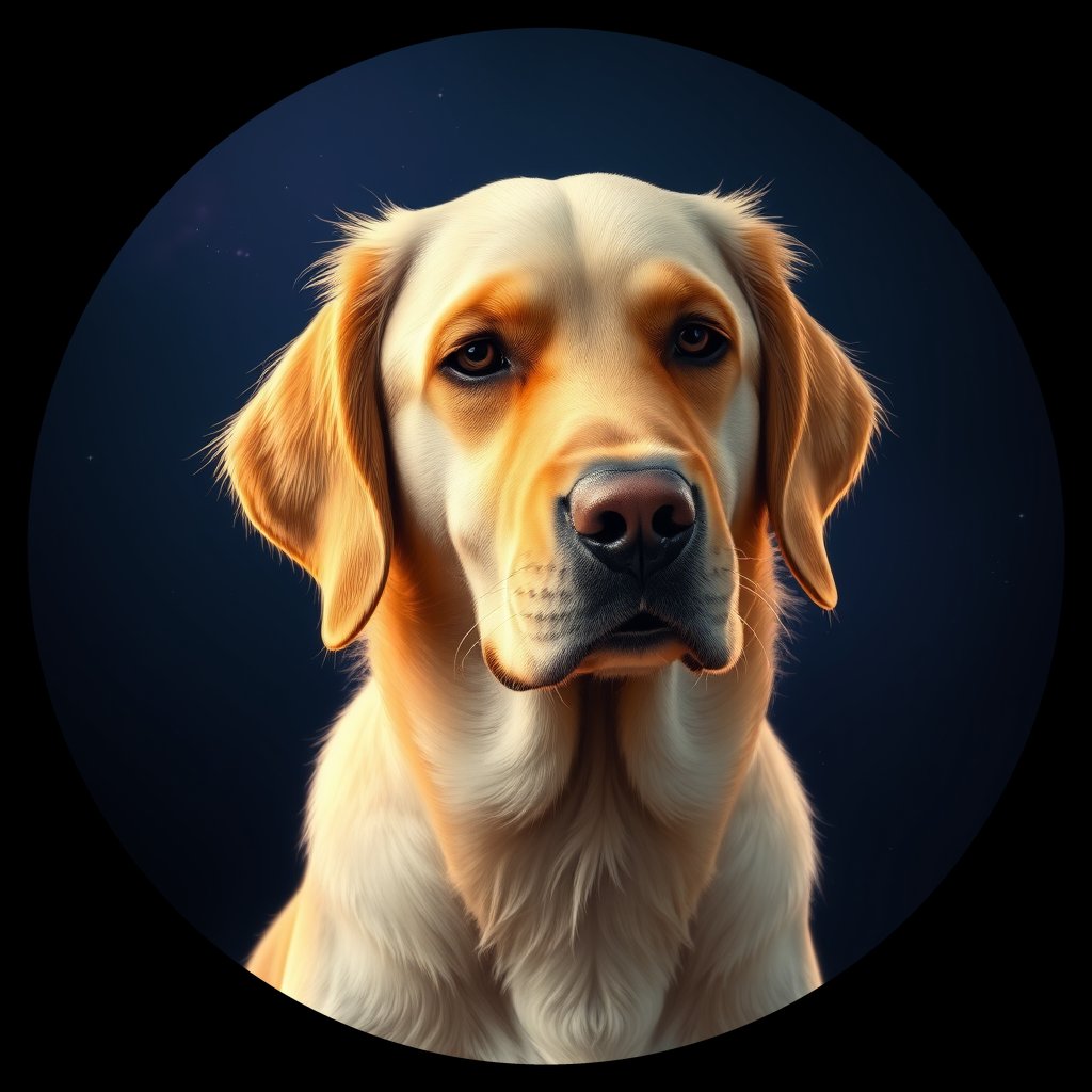 Cosmic medallion portrait of GRLS_grlsQSRQX0ZZ, a Golden Retriever