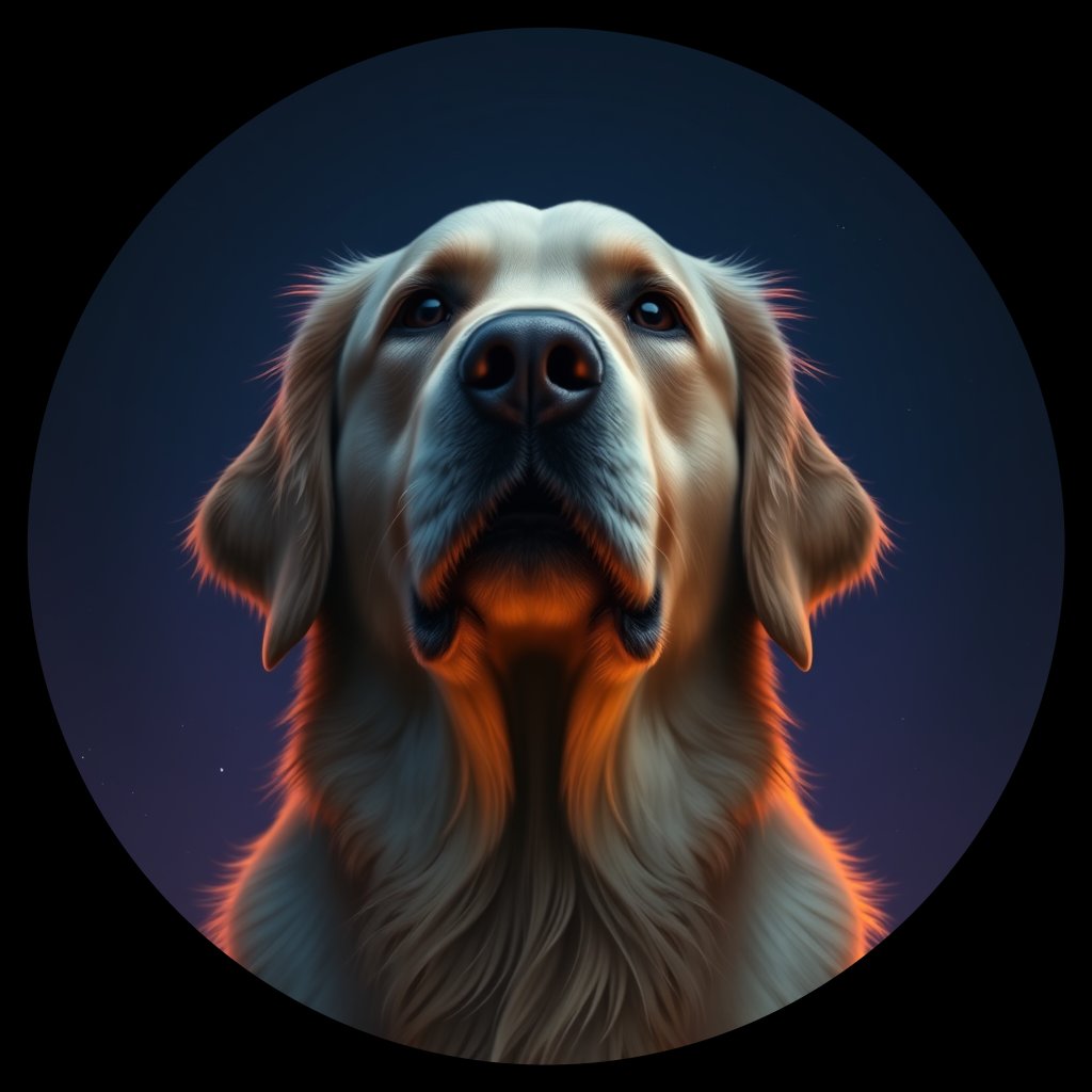 Cosmic medallion portrait of GRLS_grlsQT1HDJPP, a Golden Retriever