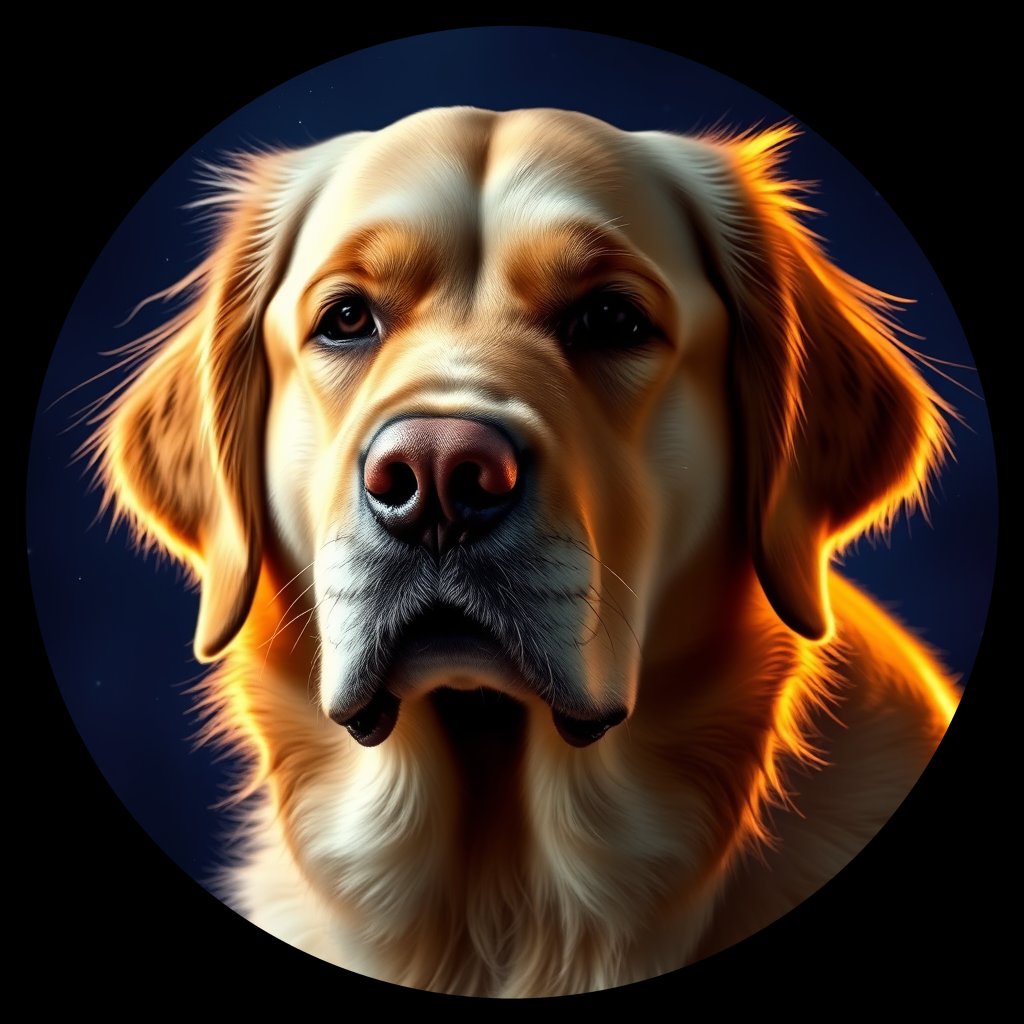 Cosmic medallion portrait of GRLS_grlsQTDV5HZZ, a Golden Retriever