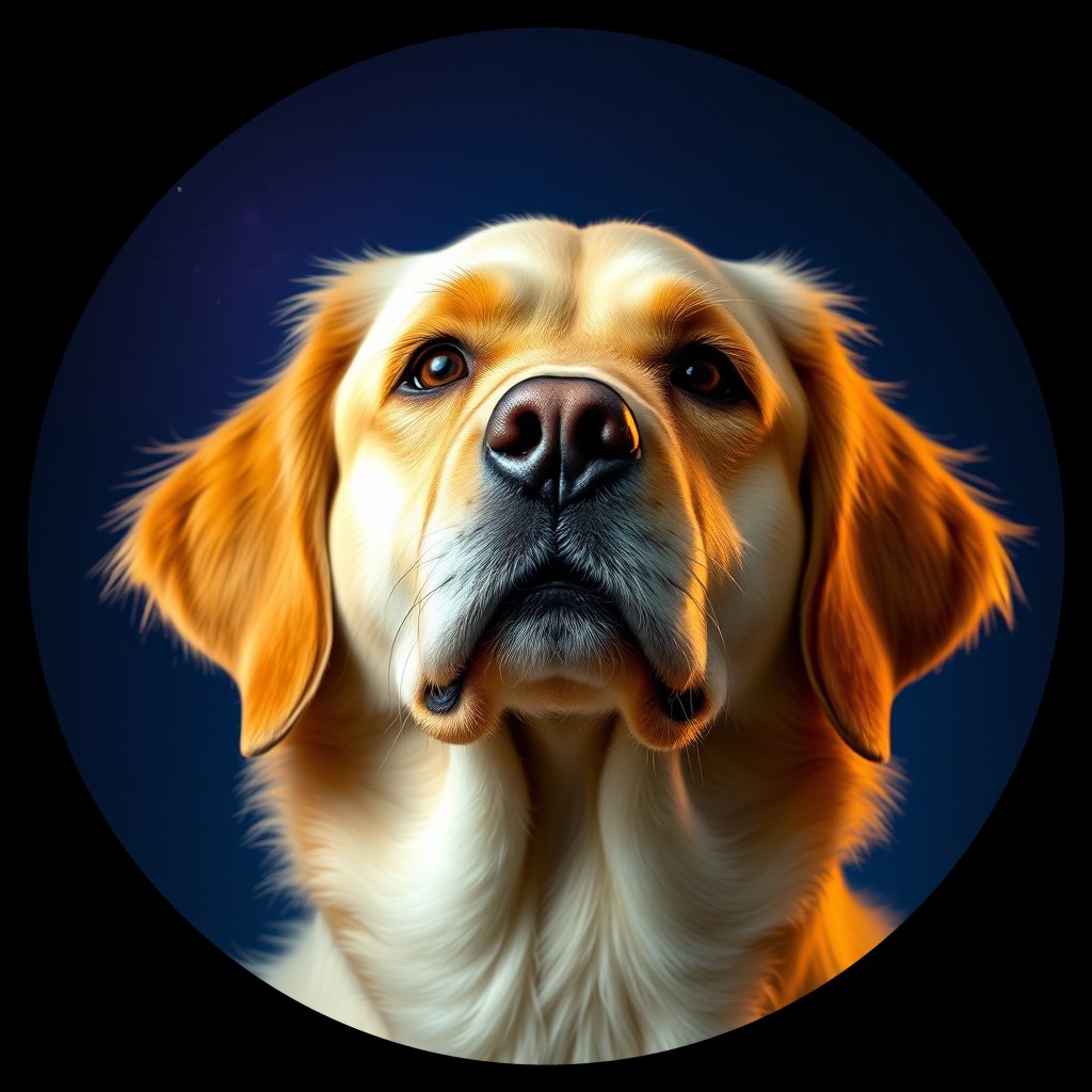 Cosmic medallion portrait of GRLS_grlsQUPZBHEE, a Golden Retriever