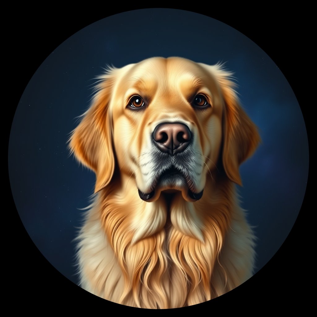 Cosmic medallion portrait of GRLS_grlsQUSTS7QQ, a Golden Retriever