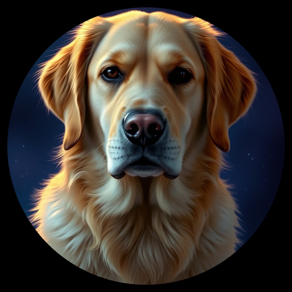 Cosmic medallion portrait of GRLS_grlsQUXWQL66, a Golden Retriever