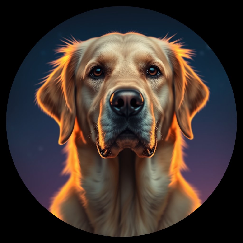 Cosmic medallion portrait of GRLS_grlsQVINB9KK, a Golden Retriever