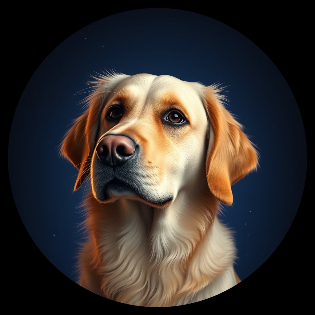 Cosmic medallion portrait of GRLS_grlsQVIQFV77, a Golden Retriever