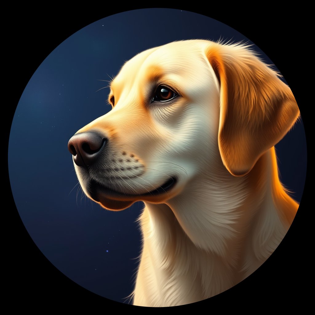 Cosmic medallion portrait of GRLS_grlsQVL0ZFEE, a Golden Retriever