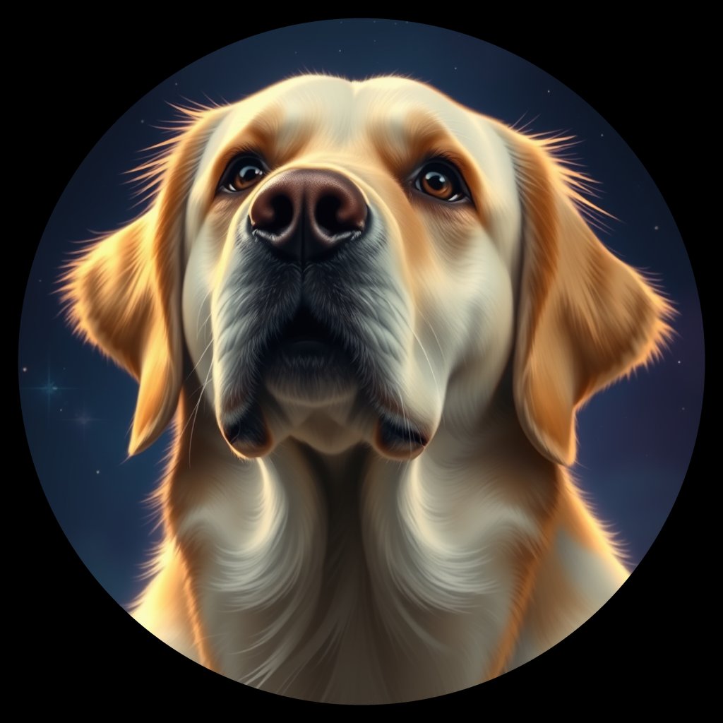 Cosmic medallion portrait of GRLS_grlsQVYRH955, a Golden Retriever