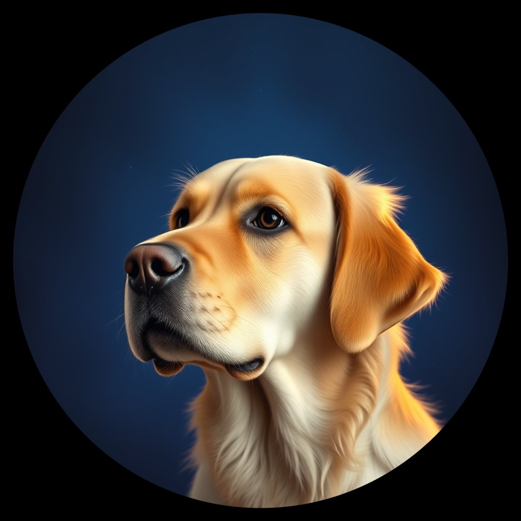 Cosmic medallion portrait of GRLS_grlsQWYSXW44, a Golden Retriever