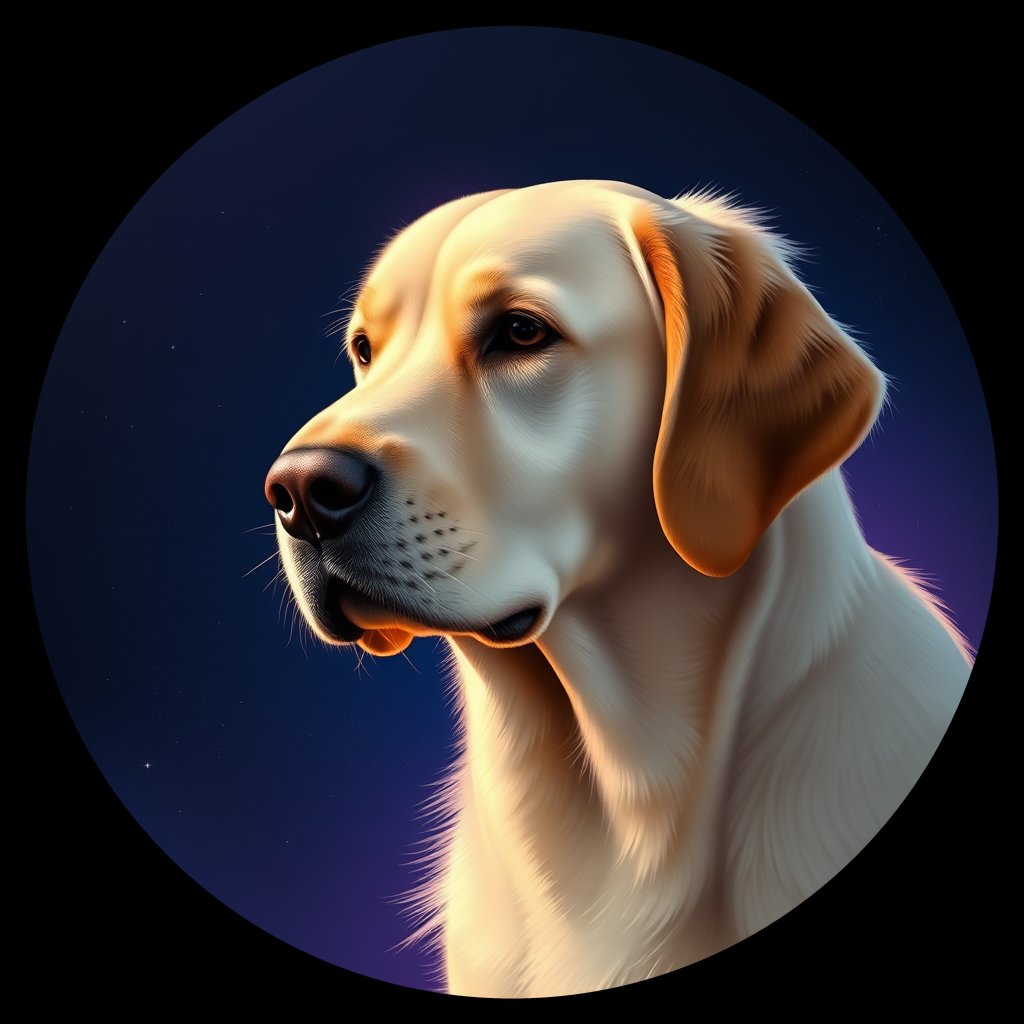 Cosmic medallion portrait of GRLS_grlsQX4G366, a Golden Retriever