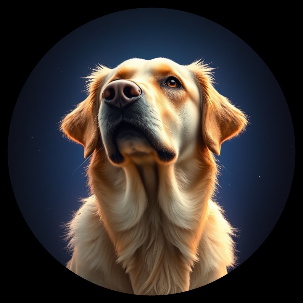 Cosmic medallion portrait of GRLS_grlsQYL0XHWW, a Golden Retriever